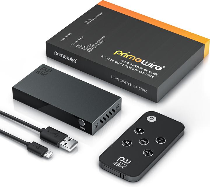 Actual product image Primewire 2-port HDMI 2.1 switch, 8K switch, 2 in 1 Out UHD, splitter with remote control, UHD 8k 4k 60 Hz