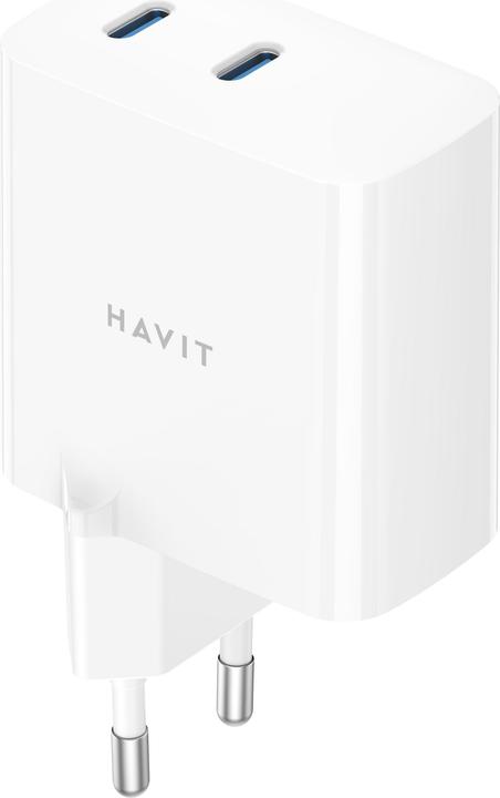 Actual product image Havit - Wall Charger (UC45 EU) - 2x USB-C, GaN, 45W - White (45 W, 2 ports)