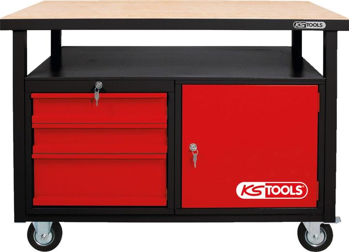 KS Tools Établi mobile avec 3 tiroirs et 1 porte (120 cm, 60 cm)