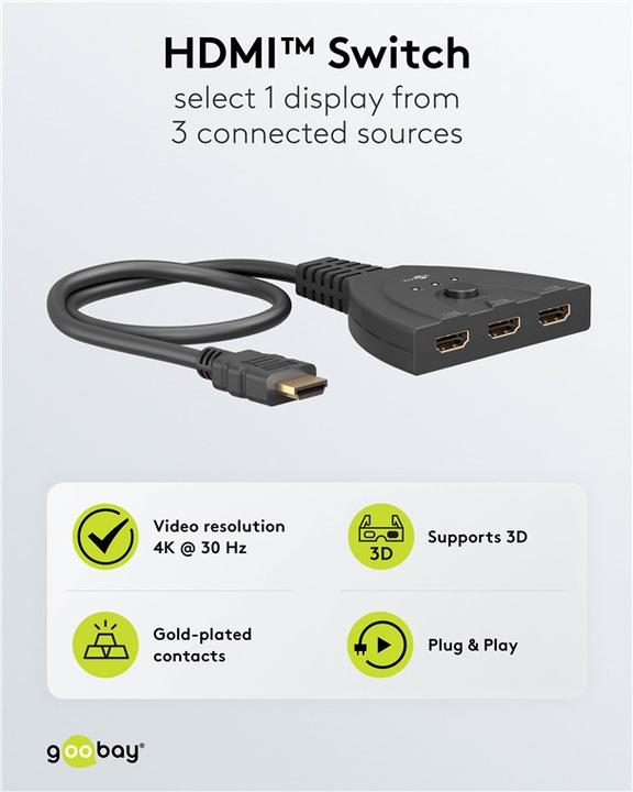Actual product image Goobay HDMI Switch Box 3 to 1 4K @ 30 Hz