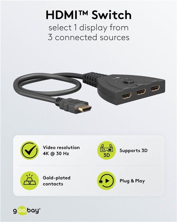 Immagine prodotto Goobay Switch Box HDMI da 3 a 1 4K @ 30 Hz