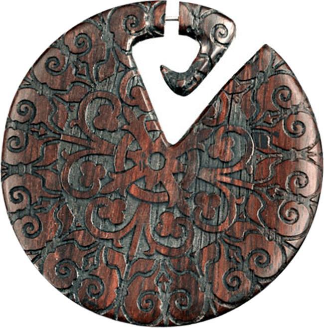 Actual product image Star Piercing Fake Ohrgewicht Teller marokkanische Blumen aus Narra Holz (without brass, Organic)