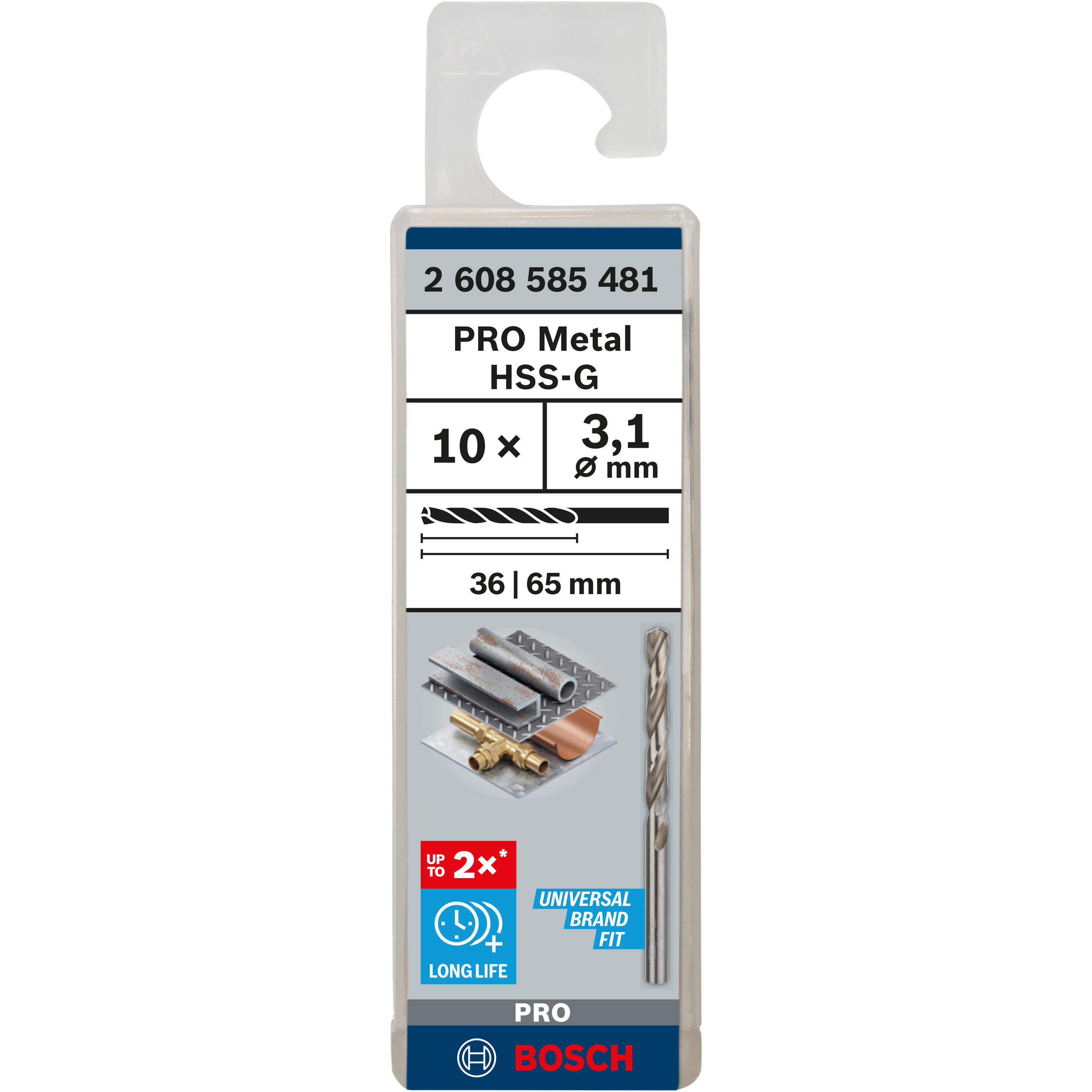Thumbnail - Bosch Professional Zubehör, Bohrereinsatz, PRO Metal HSS-G Spiralbohrer, 3,1 x 36 x 65 mm (3.1 mm)