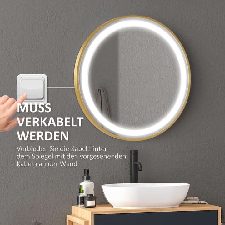 Produktbild Swisshandel24 Wandspiegel mit LED-Leuchte, Dimmbarer Badezimmerspiegel mit Memoryfunktion und Zeitanzeige, IP44, A