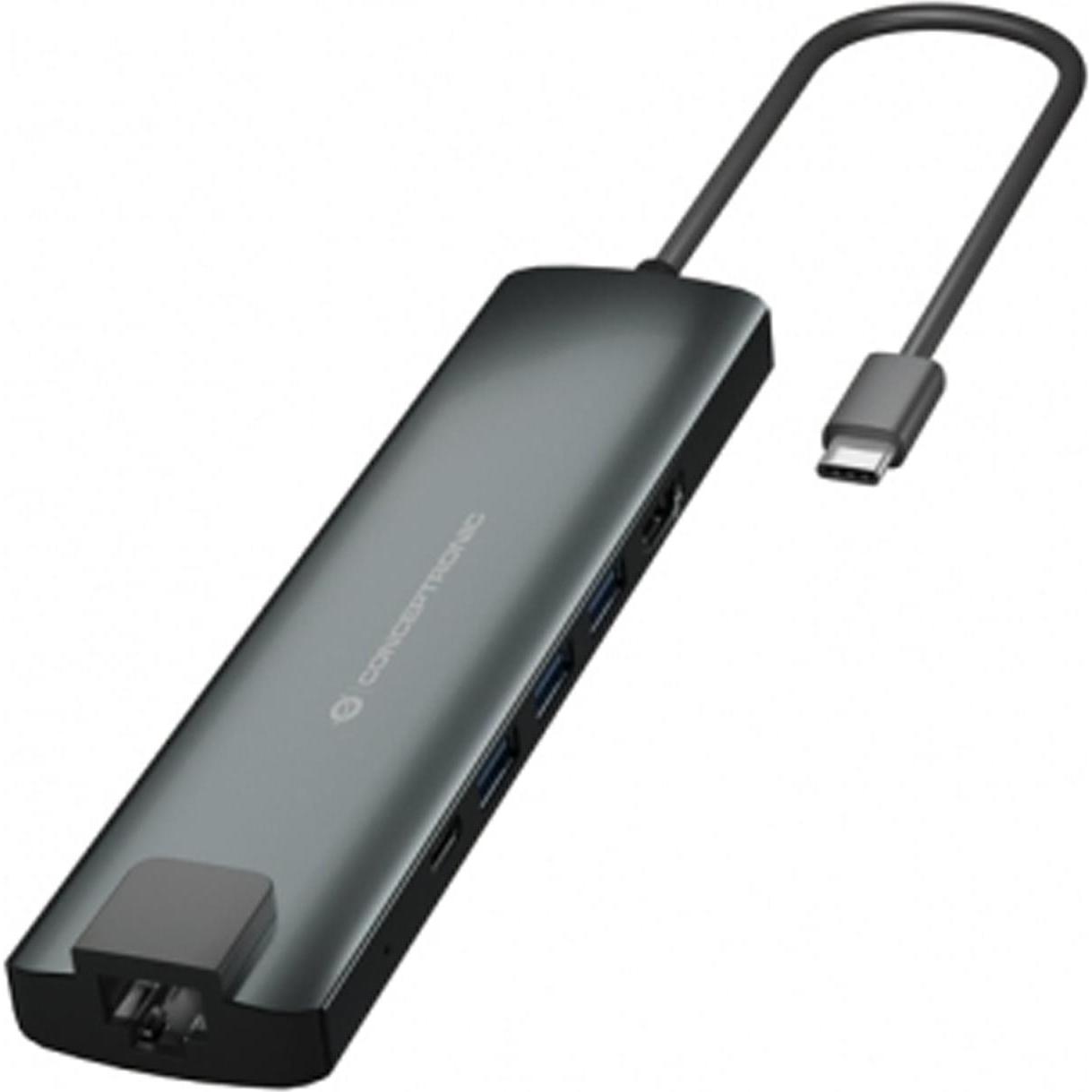 Conceptronic DONN06G (USB-C, 10 Ports), Dockingstation + USB Hub, Silber, Schwarz