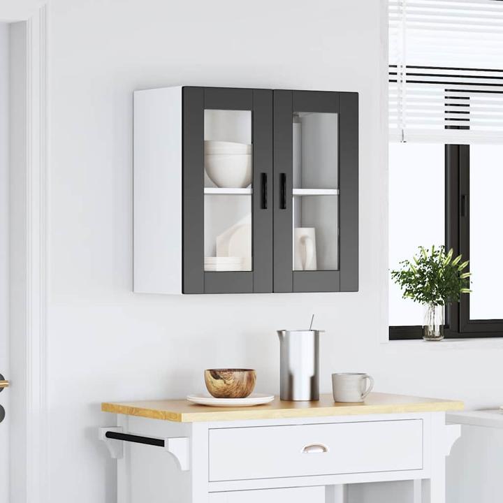 Produktbild VidaXL Küchen-Hängeschrank mit Glastür Porto Schwarz Wandschrank Küche (60 x 31 x 60 cm)