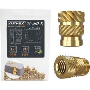 Ruthex, Schrauben, M2,5 Gewindeeinsatz - 70 Stück RX-M2,5x5.7 Gewindebuchsen aus Messing (70 Schrauben pro Stück)