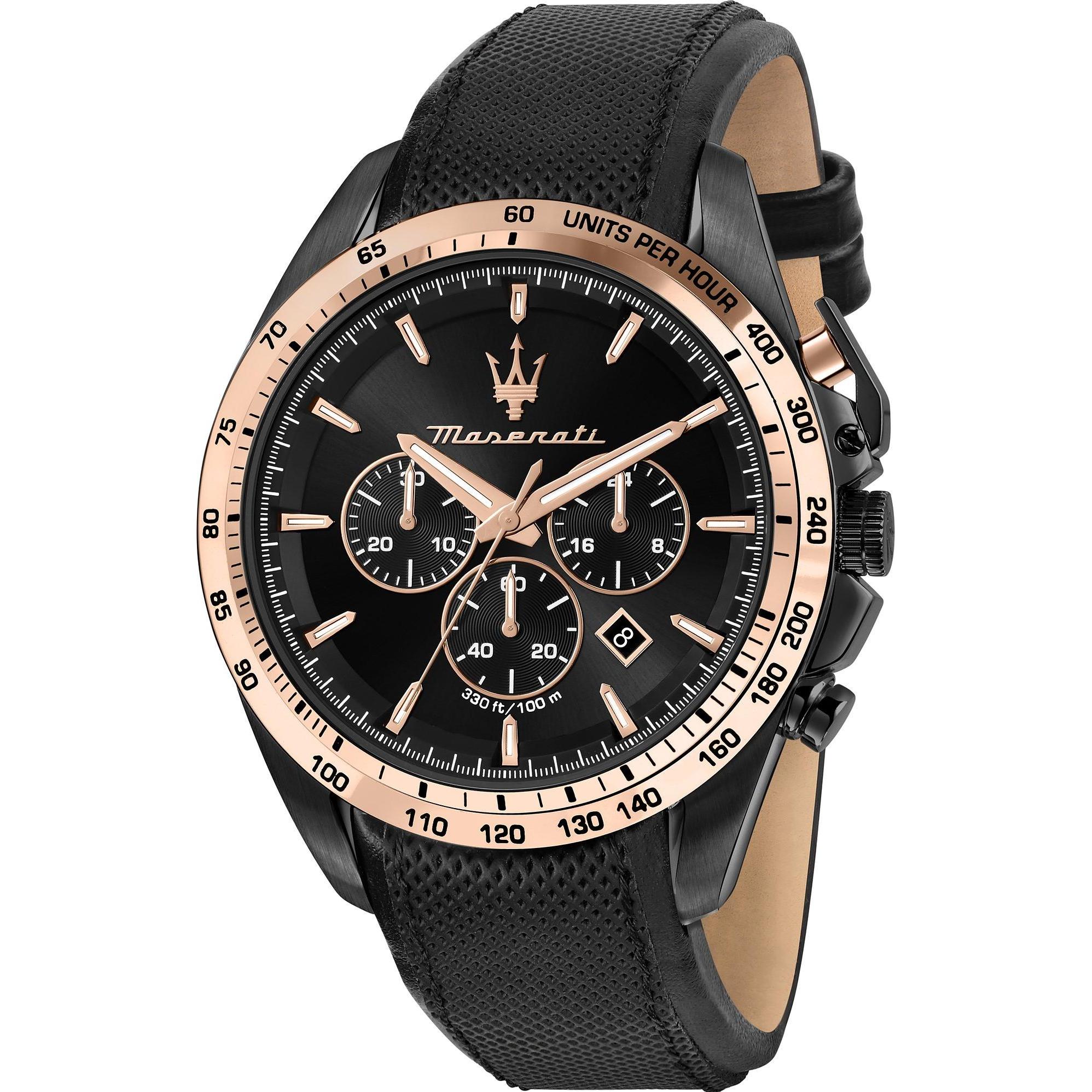 Maserati, Armbanduhr, Traguardo, Schwarz, (Chronograph, 45 mm)