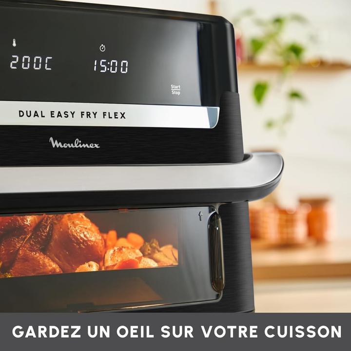 Image du produit Moulinex Friteuse à air Dual Easy Fry Flex avec séparateur FlexCook, 9 litres pour 8 personnes, 7 programmes