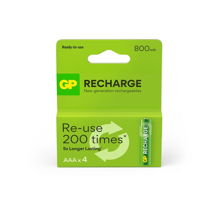 Image du produit GP Batteries GP - Recharge Rechargeable Battery, Size AAA, 800 mAh, 4-pack (4 pcs, AAA, 800 mAh)