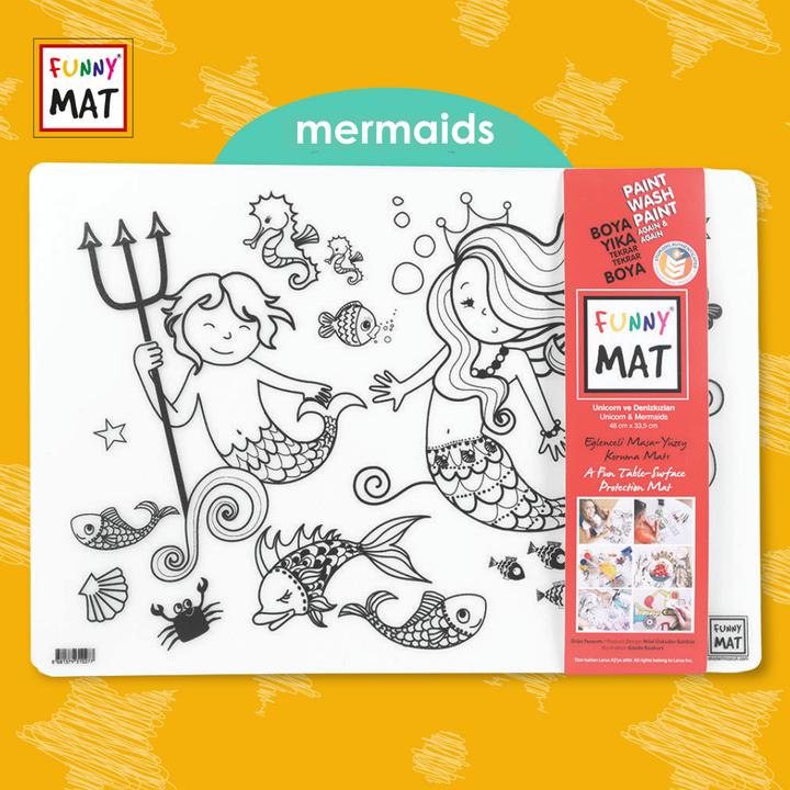 Actual product image Funny Mat Set of reusable colouring pages mermaid and unicorn, 2 pcs.