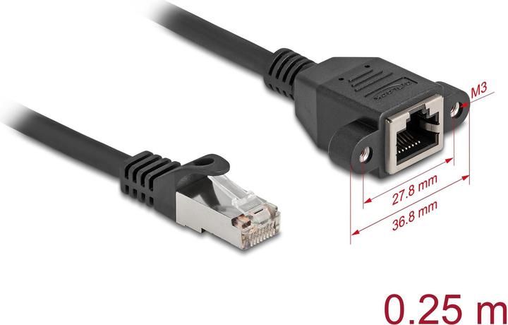 Produktbild Delock Netzwerk Verlängerungskabel S/FTP RJ45 Stecker zu RJ4 (S/FTP, CAT6a, 0.25 m)