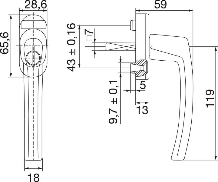 Actual product image Roto ROTOLINE window handle - locking cylinder, 40 Nm, silver anodised aluminium