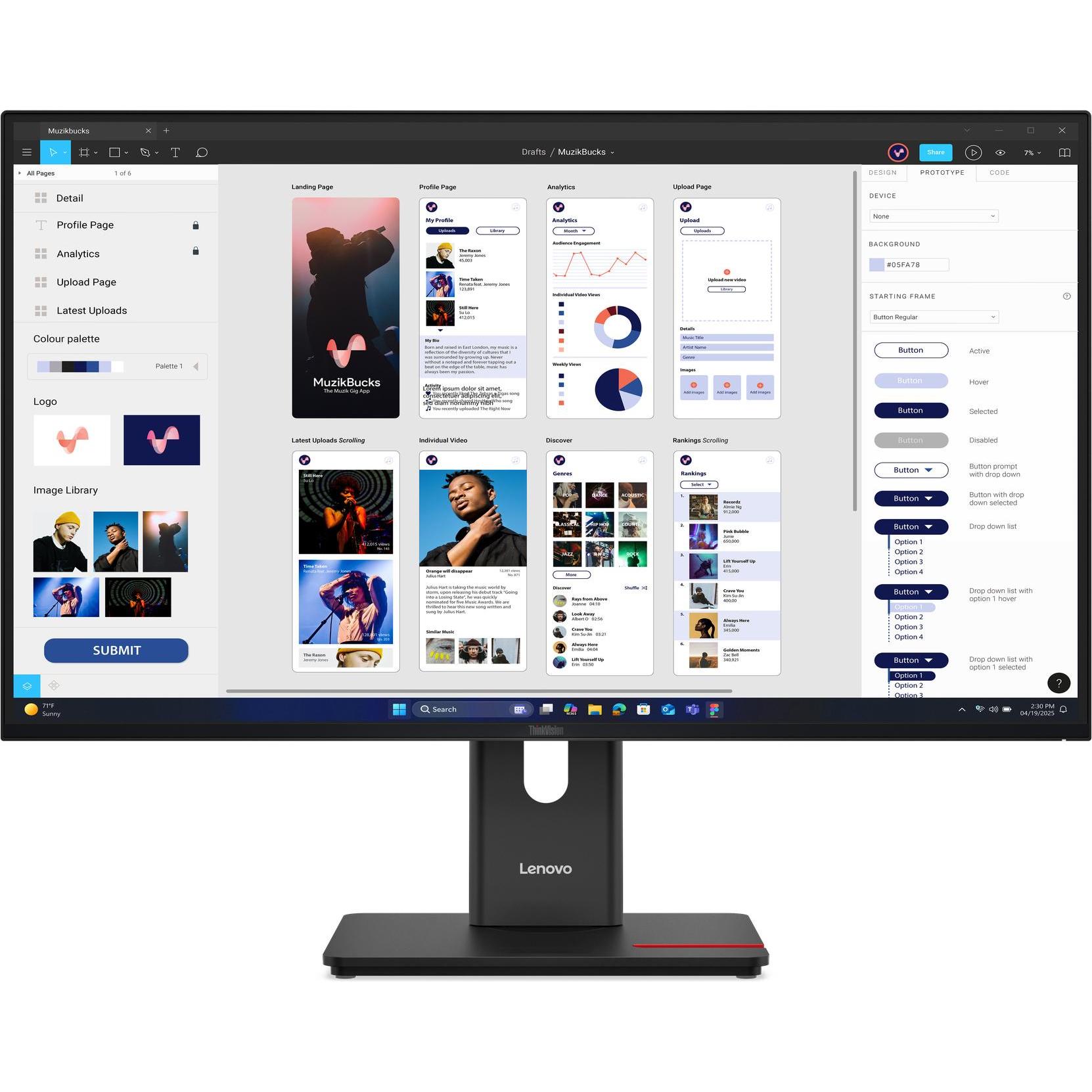 Lenovo ThinkVision T32UD-40 (3840 x 2160 Pixel, 31.50"), Monitor, Schwarz