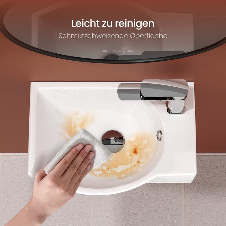 Produktbild Emke Wandwaschbecken 405 x 280 x 140 mm, Rechteckig, Keramik, Linkes Hahnloch, Strahlend weiss (280 mm, 405 mm)