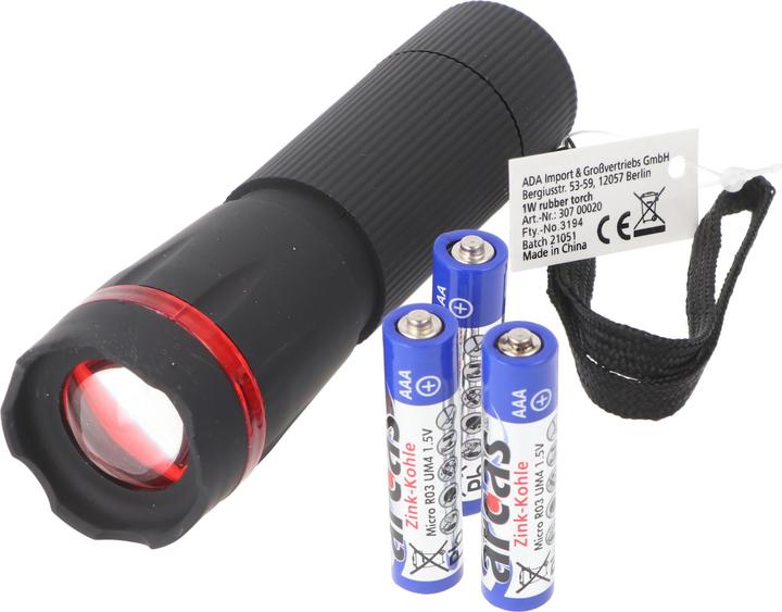 Actual product image Arcas ARC-1 Watt Zoom LED plastic torch / 1 x High Power LED, 60 lumen (10.70 cm, 60 lm)