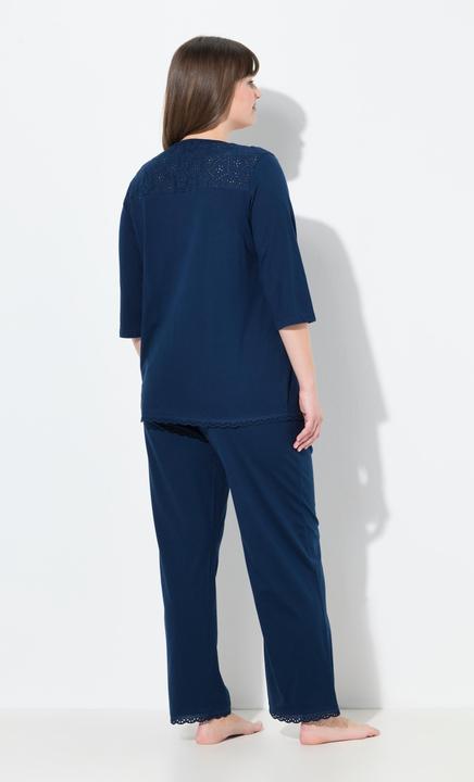 Produktbild Ulla Popken Pyjama, Zweiteiler, Lochstickerei, Zierfalte, 3/4-Arm (42, 44)