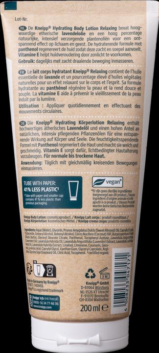 Nährwerte und Zutaten Kneipp Hydrating Body Lotion Relaxing (Körperlotion, 200 ml)