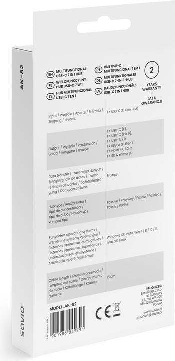 Actual product image Savio AK-82 (USB-C, 7 ports)