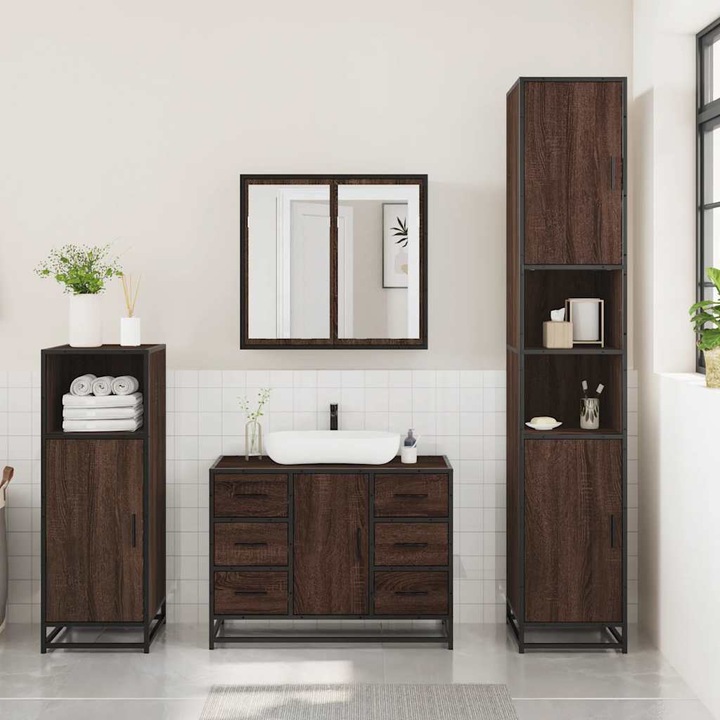 Image du produit VidaXL Ensemble de meubles de salle de bain 3 pièces en bois composite marron aspect chêne Ensemble de