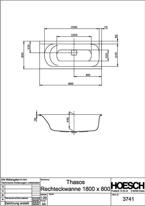 Image du produit Hoesch Baignoire THASOS 1800x800x490mm blanc (183 l, 182 cm, 80 cm)