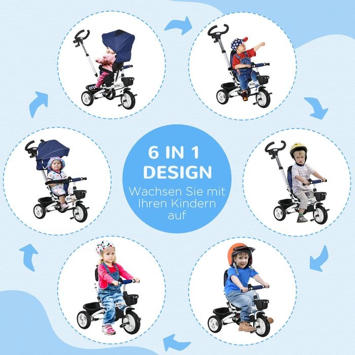 Produktbild Swisshandel24 6in1 Dreirad Schubstange Kinderdreirad, 1-5 Jahre, Blau
