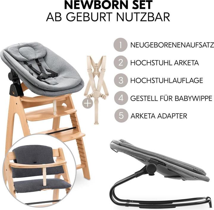 Immagine prodotto Hauck Hochstühle Arketa Beech 4-tlg. Newborn Set - Hochstuhl (Seggiolone per scale)