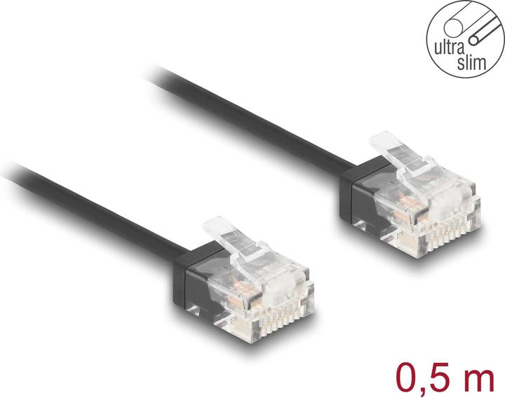 Produktbild Delock RJ45 Netzwerkkabel Cat.6 UTP Ultra Slim 0,5 m schwarz (U/UTP, CAT6, 0.50 m)