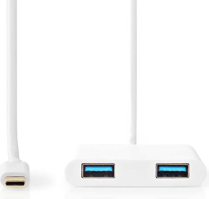 Produktbild Nedis USB Adapter USB 3.2 Gen 1 USB-CT Male 2X USB-A 1000 Mbps 0.20 m Round Nickel Plated PVC White (USB Typ-C, 20 cm)