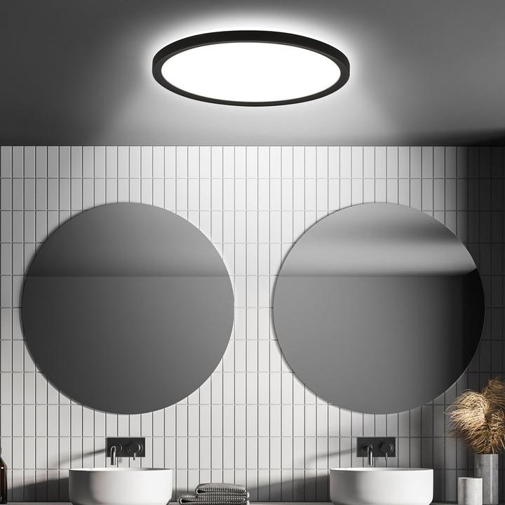 Image du produit Briloner Panneau LED ultra plat avec effet de rétroéclairage + Microwave, IP44, noir (2400 lm)