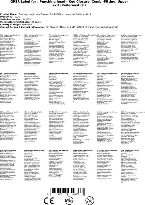 Immagine prodotto Ich-zapfe Zapfkopf - Keg Verschluss, Kombi-Fitting, oberer Ausgang (Kelleranstich)