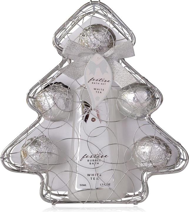 Immagine prodotto Accentra Set da bagno FESTIVE in cestino a forma di albero, include 210 ml di bagnoschiuma, 5 macchie da (Set per la cura dei capelli)