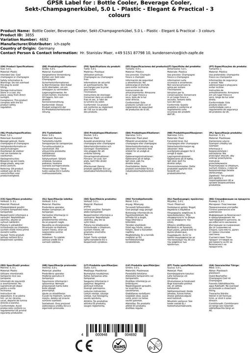 Nährwerte und Zutaten Ich-zapfe Sekt / Champagner Kübel, Kunststoff