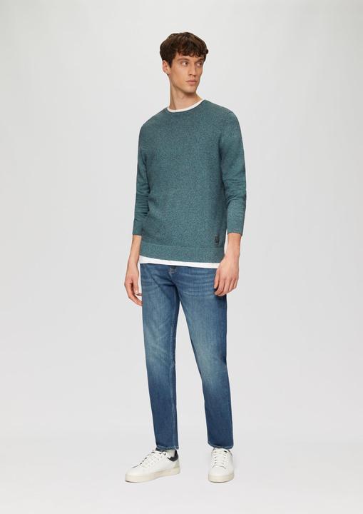 Produktbild s.Oliver Strickpullover Strickpullover mit Strukturmix und Logo-Patch (M)