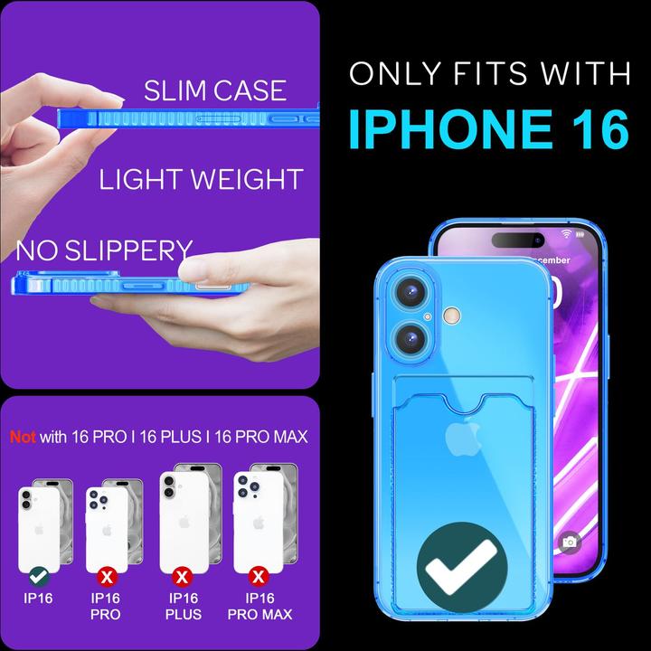Produktbild Nalia Klar Transparente Neon Silikon Hülle Kartenhalter (Apple iPhone 16)