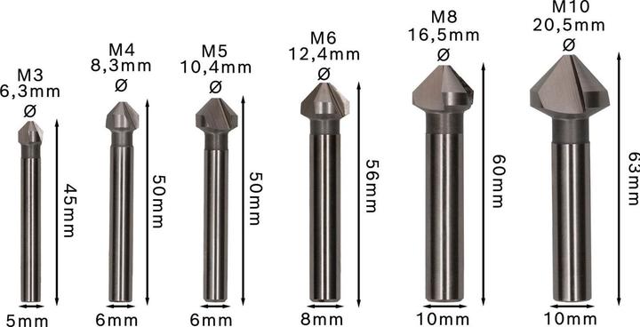 Produktbild Bosch Professional Zubehör PRO Soft Metal HSS Kegelsenker-Set, 6-tlg. (10.4 mm, 12.4 mm, 16.5 mm, 20.5 mm, 6.3 mm, 8.3 mm)