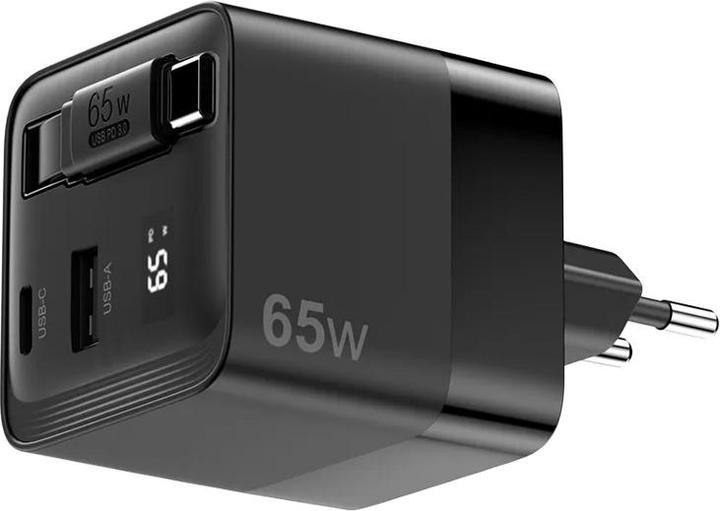 Sitecom 65W GaN Power Delivery Wall Charger with retractable cable oplader (65 W, 2 Ports)