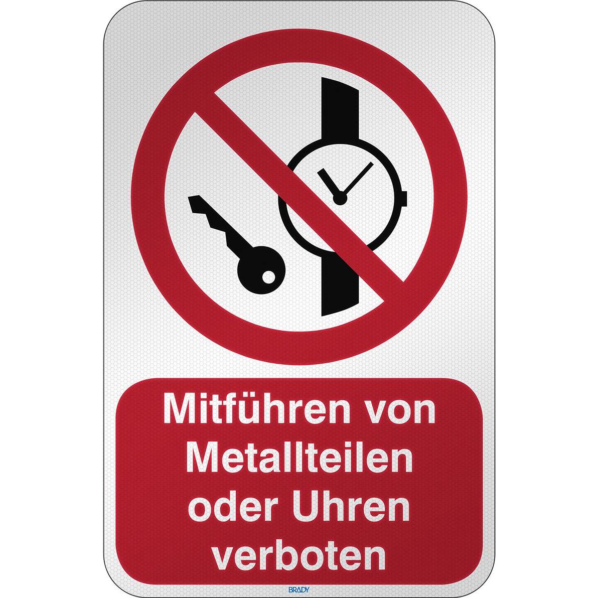 Brady P/P008/DE214/RFL-390X590-1, ISO Sicherheitsschild - Mitführen von Metallteilen oder Uhren ve (303412)