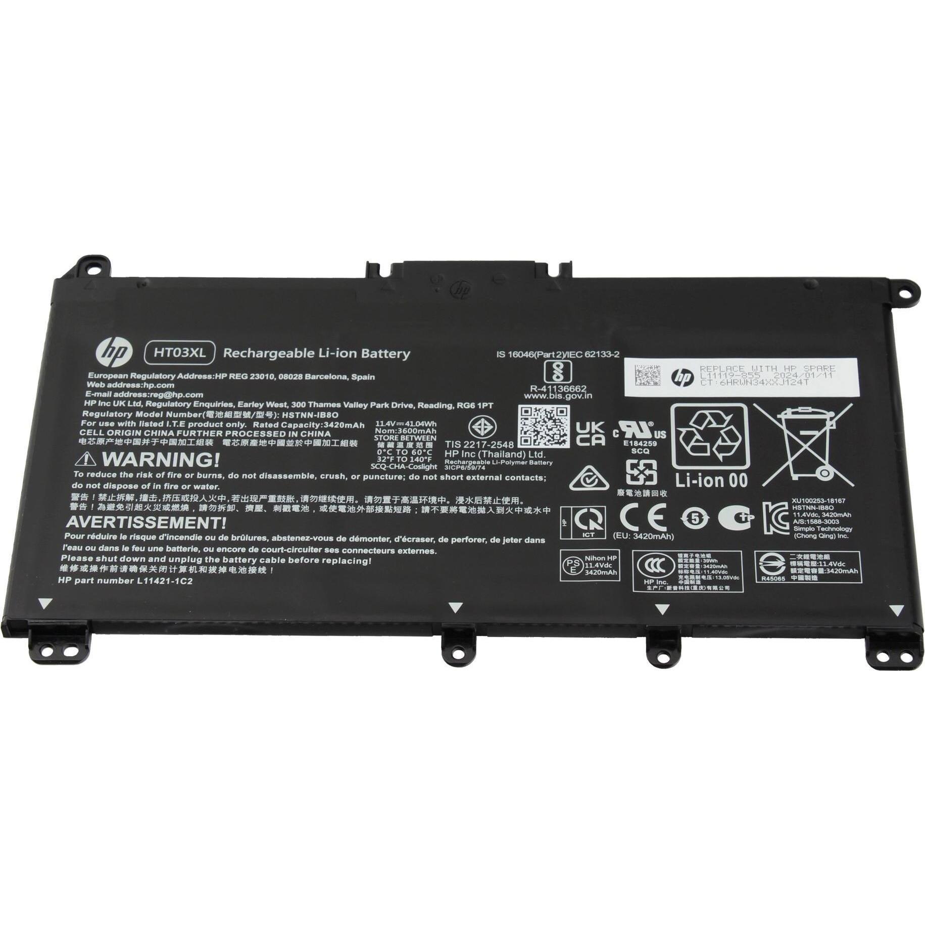 HP L11421-AC3 (3 Zellen, 3420 mAh), Notebook Akku