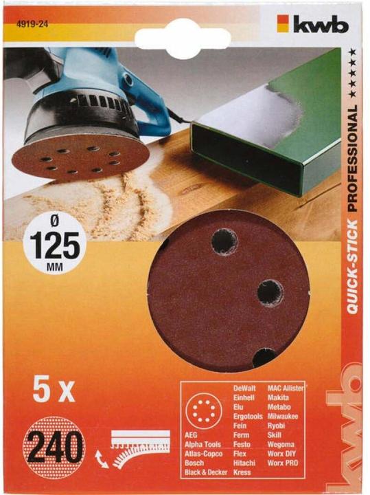 Actual product image kwb Velcro pads 125 Perforated K240/5 pieces (K240)