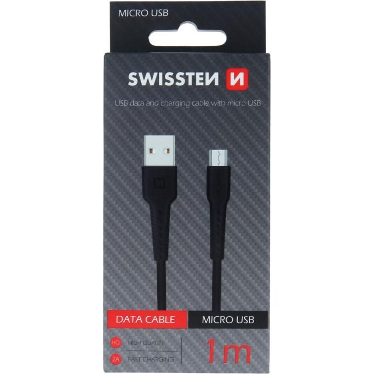Swissten USB Auf Micro USB 1.0m Schwarzes Datenkabel (1 m, USB 1.0), USB Kabel