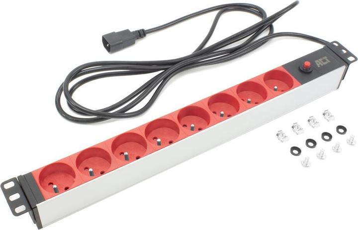 Productafbeelding ACT Extension lead PDU 19" C14 IEC60320 with 8 type E sockets, 3m H05VV-F 3G1.0