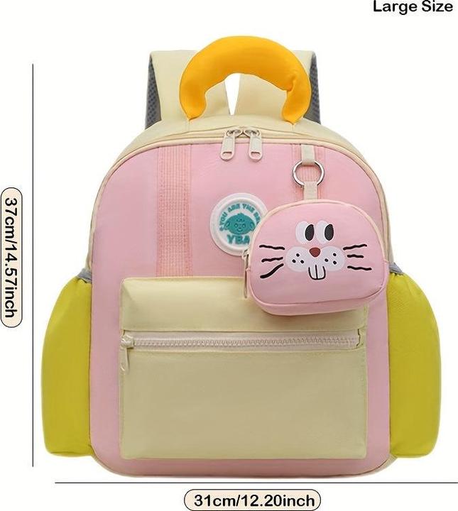 Actual product image Only-Bags.Store Cute fashion colour clashing knapsack with zipper and adjustable straps, pendant decor