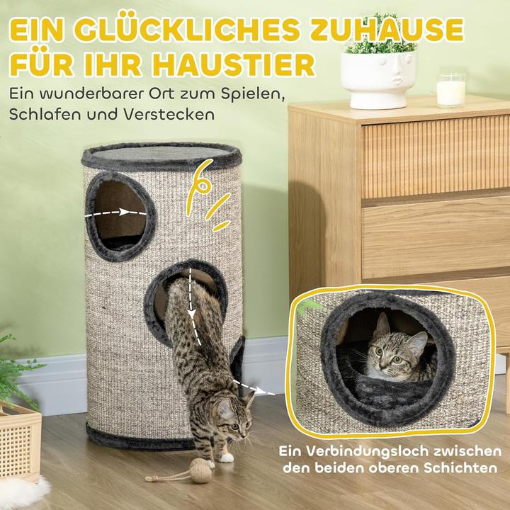 Actual product image PawHut Scratching bin with 3 caves (70 cm, Grey)