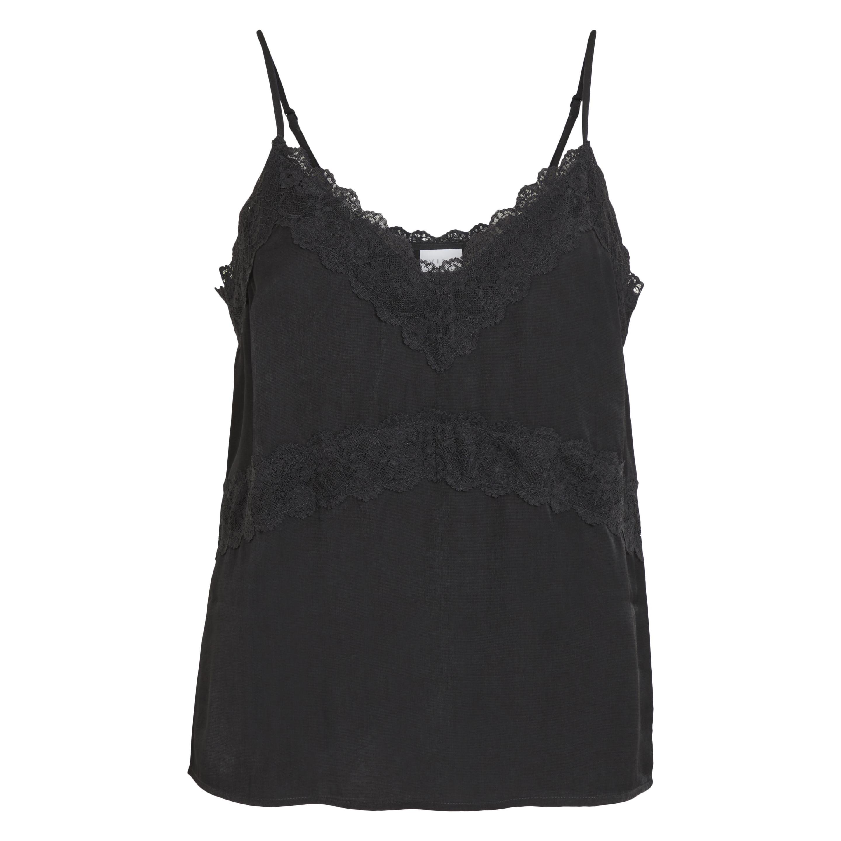 Vila, Damen, Blusen, V-Ausschnitt Spitzen Trägertop, Schwarz, (38)