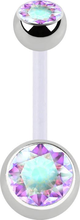 Produktbild Star Piercing Banane transparent mit zwei Kugeln silber Kristall multicolor (Kunststoff, Chirurgenstahl 316L, ohne Messing)