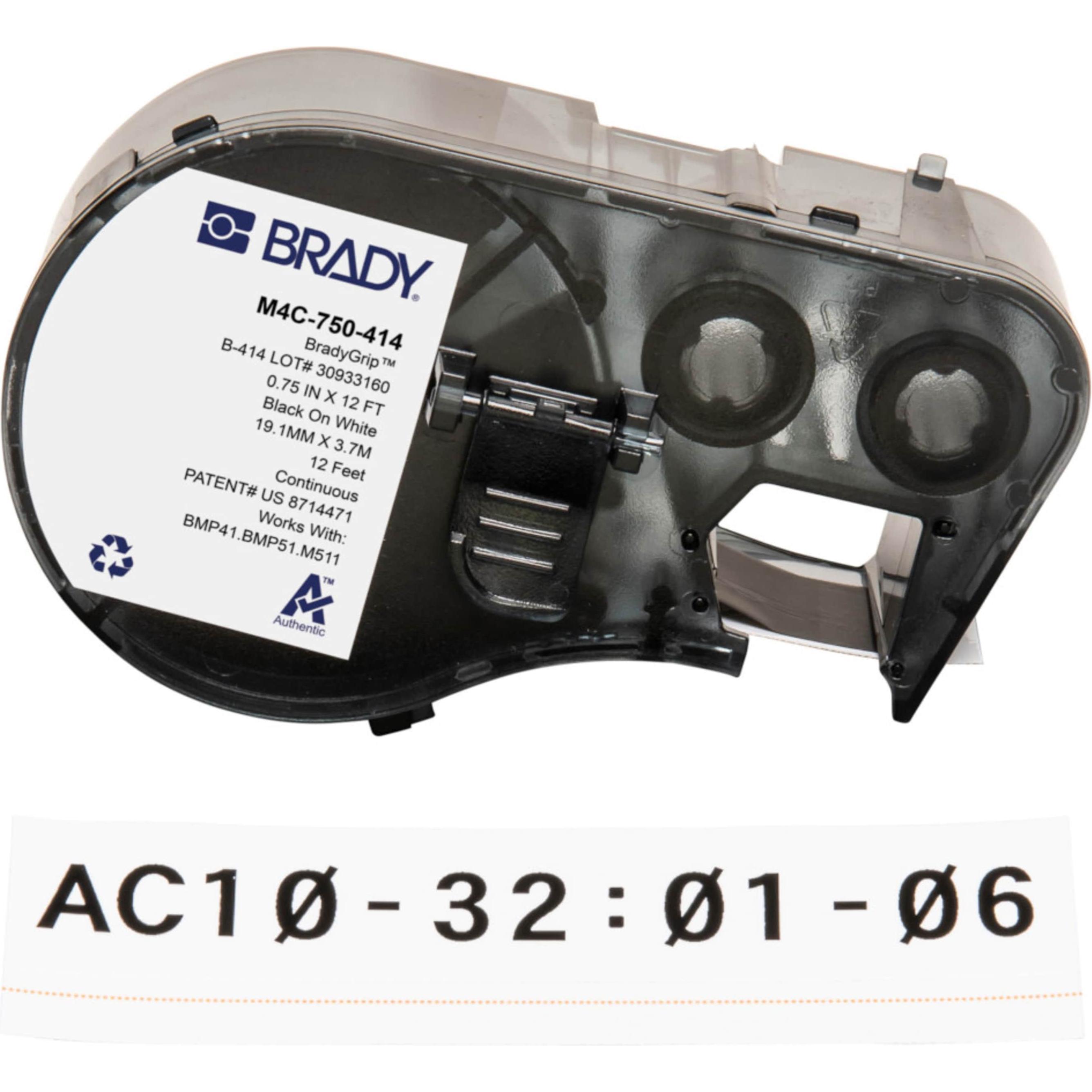Brady M4C-750-414, BradyGrip-Klettband zum Bedrucken, Polyester, Schwarz auf weiss, 19.05 mm x 3.66 (1.91 cm) (M4C-750-414)