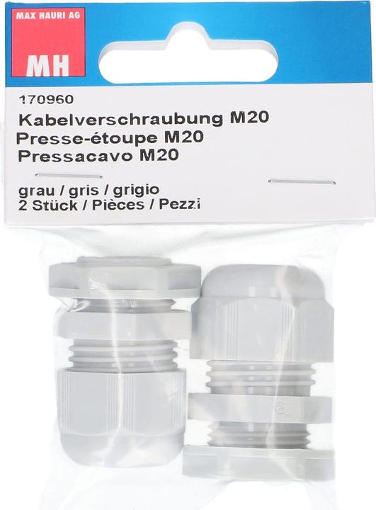 Max Hauri Press-étoupe M20 avec écrou gris IP68, 2 pezzi.
