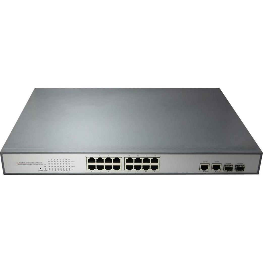 PNI Switch POE SWPOE16 mit 16 Ports 10/100 Mbit/s und 2 Ports 10/100/1000 Mbit/s (16 Ports), Netzwerk Switch