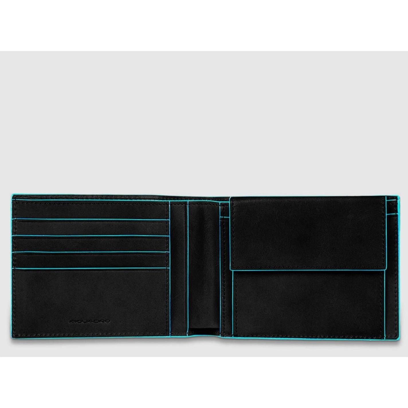 Piquadro, Herren, Portemonnaie, Blue Square Herren Brieftasche mit Münzentasche schwarz, Schwarz